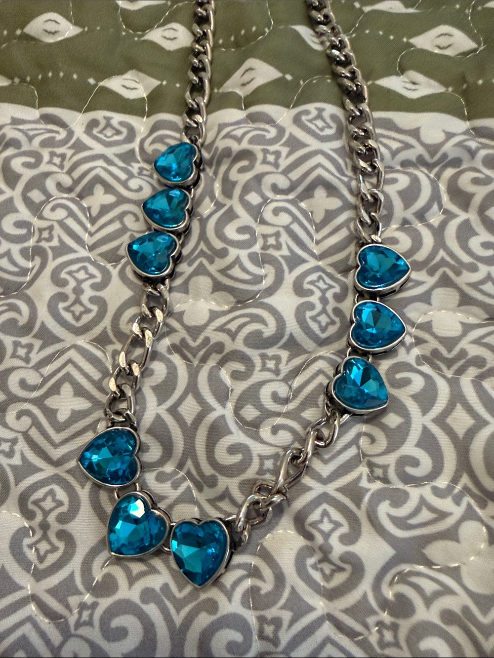 Silver Chain Necklace with Blue Heart Gemstones - Picture 6 of 7